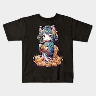 Cute anime cat girl Kids T-Shirt